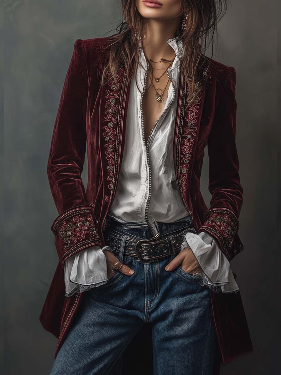 Marta - Chaqueta de terciopelo con bordados elegantes
