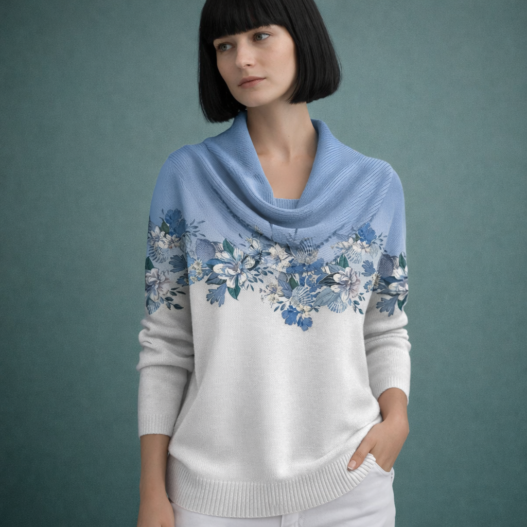 Eva - Jersey floral con cuello amplio