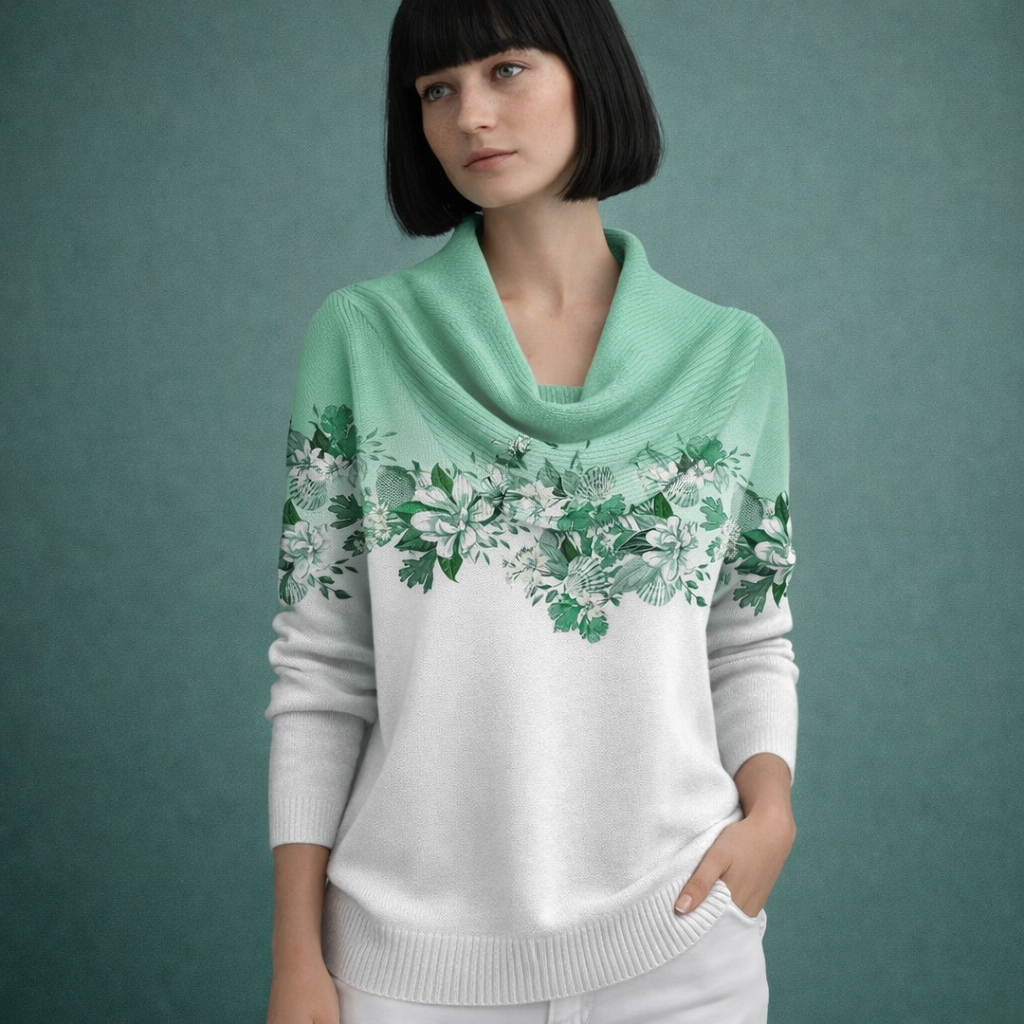 Eva - Jersey floral con cuello amplio