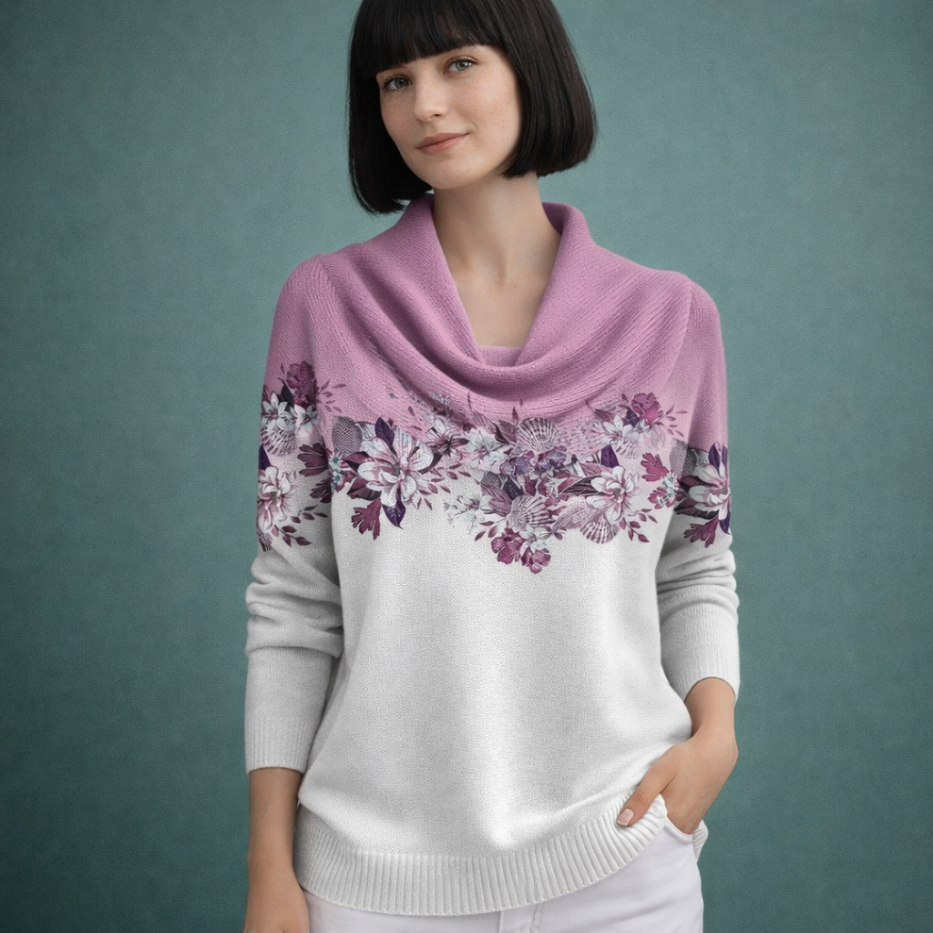 Eva - Jersey floral con cuello amplio