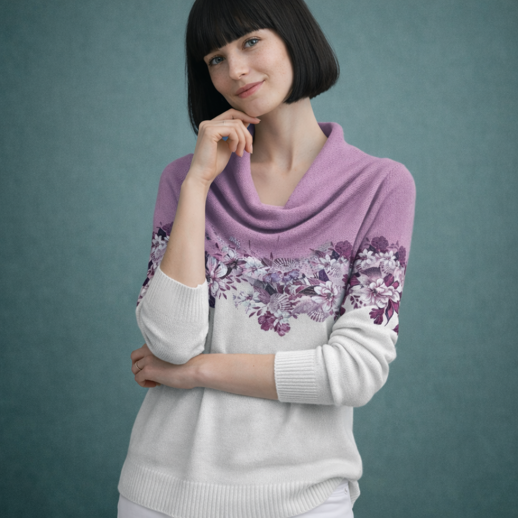 Eva - Jersey floral con cuello amplio