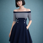 Anabel - Vestido retro sin hombros a rayas