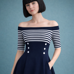 Anabel - Vestido retro sin hombros a rayas