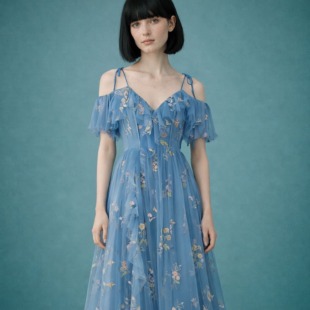 Laura - Vestido de malla bordada floral