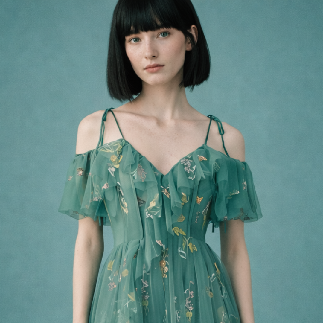 Laura - Vestido de malla bordada floral