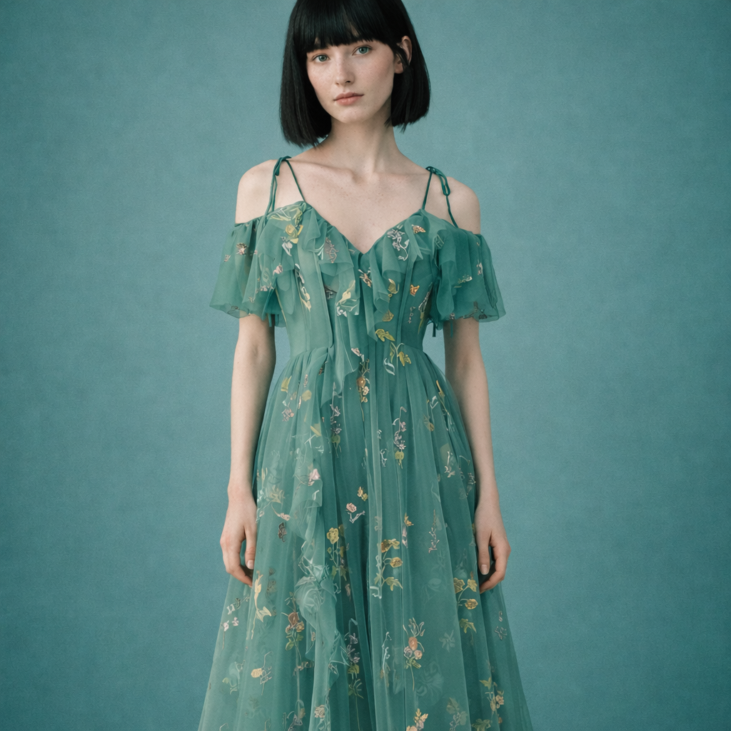 Laura - Vestido de malla bordada floral