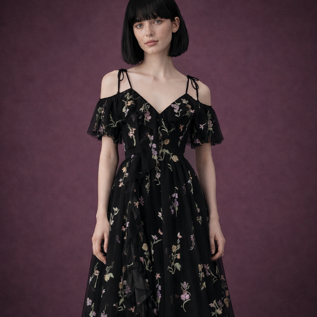 Laura - Vestido de malla bordada floral