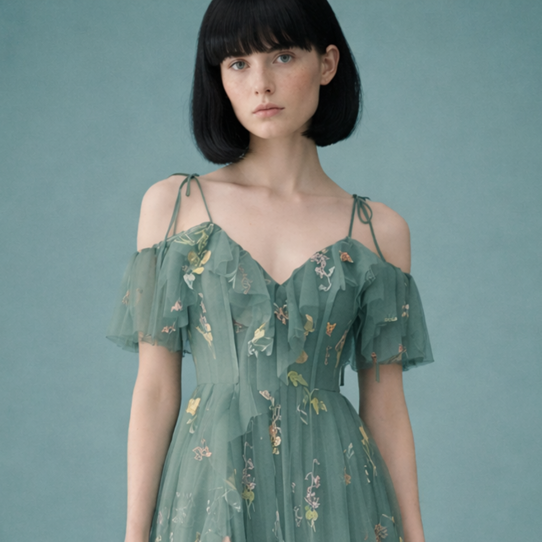 Laura - Vestido de malla bordada floral