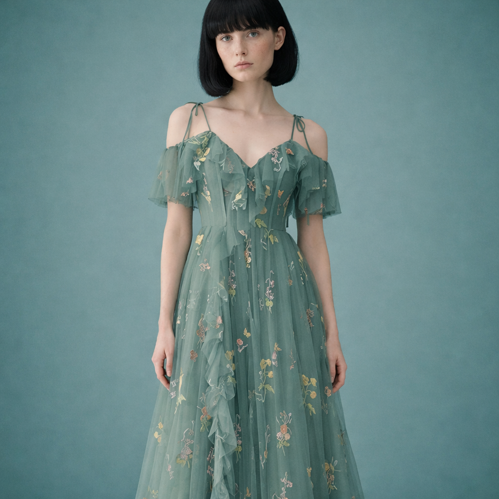 Laura - Vestido de malla bordada floral