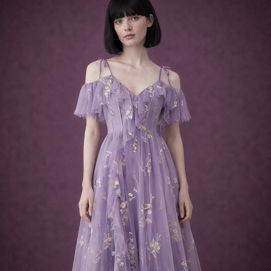 Laura - Vestido de malla bordada floral