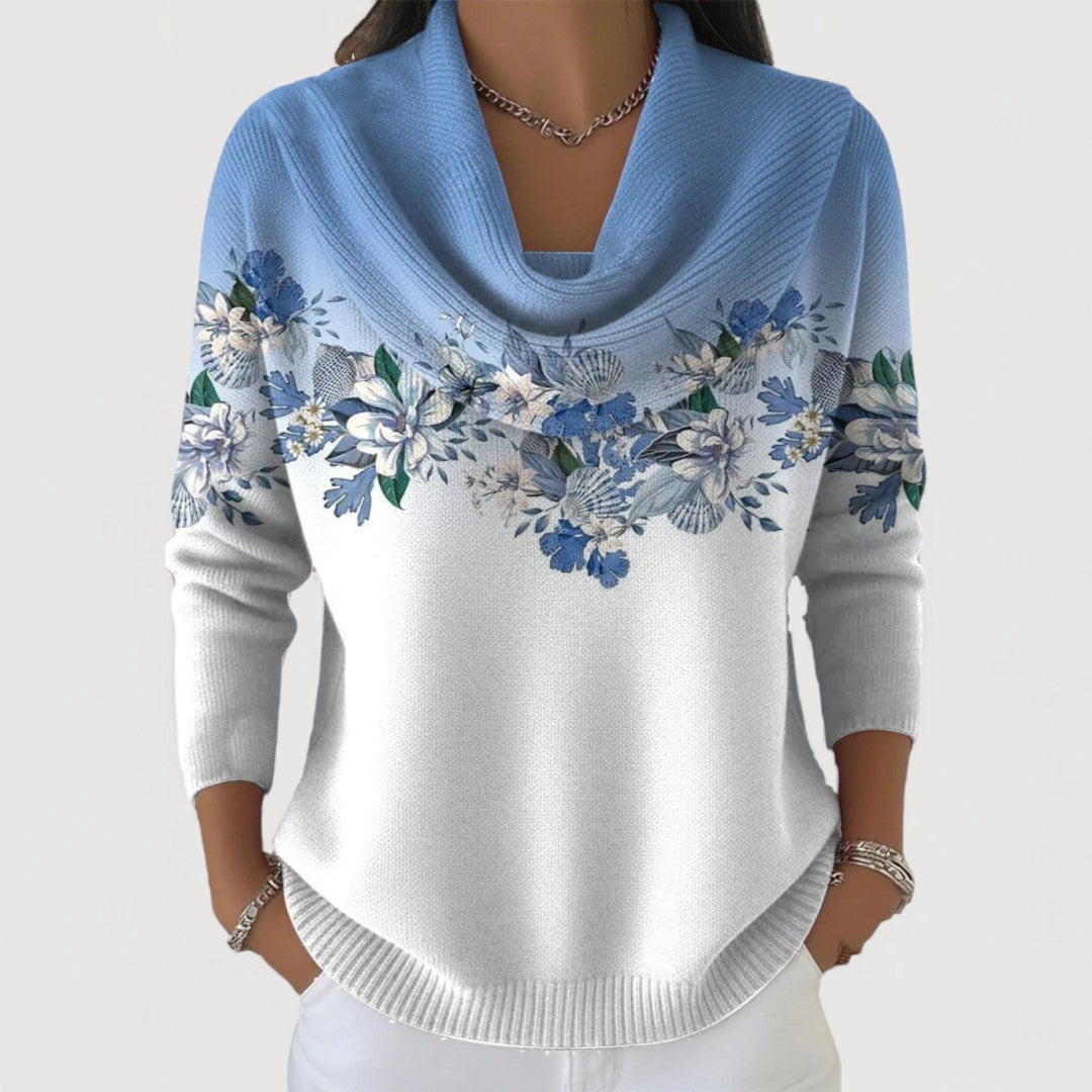 Eva - Jersey floral con cuello amplio