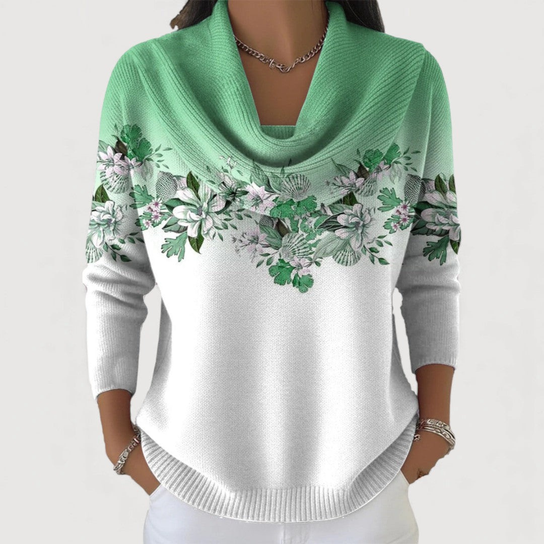 Eva - Jersey floral con cuello amplio