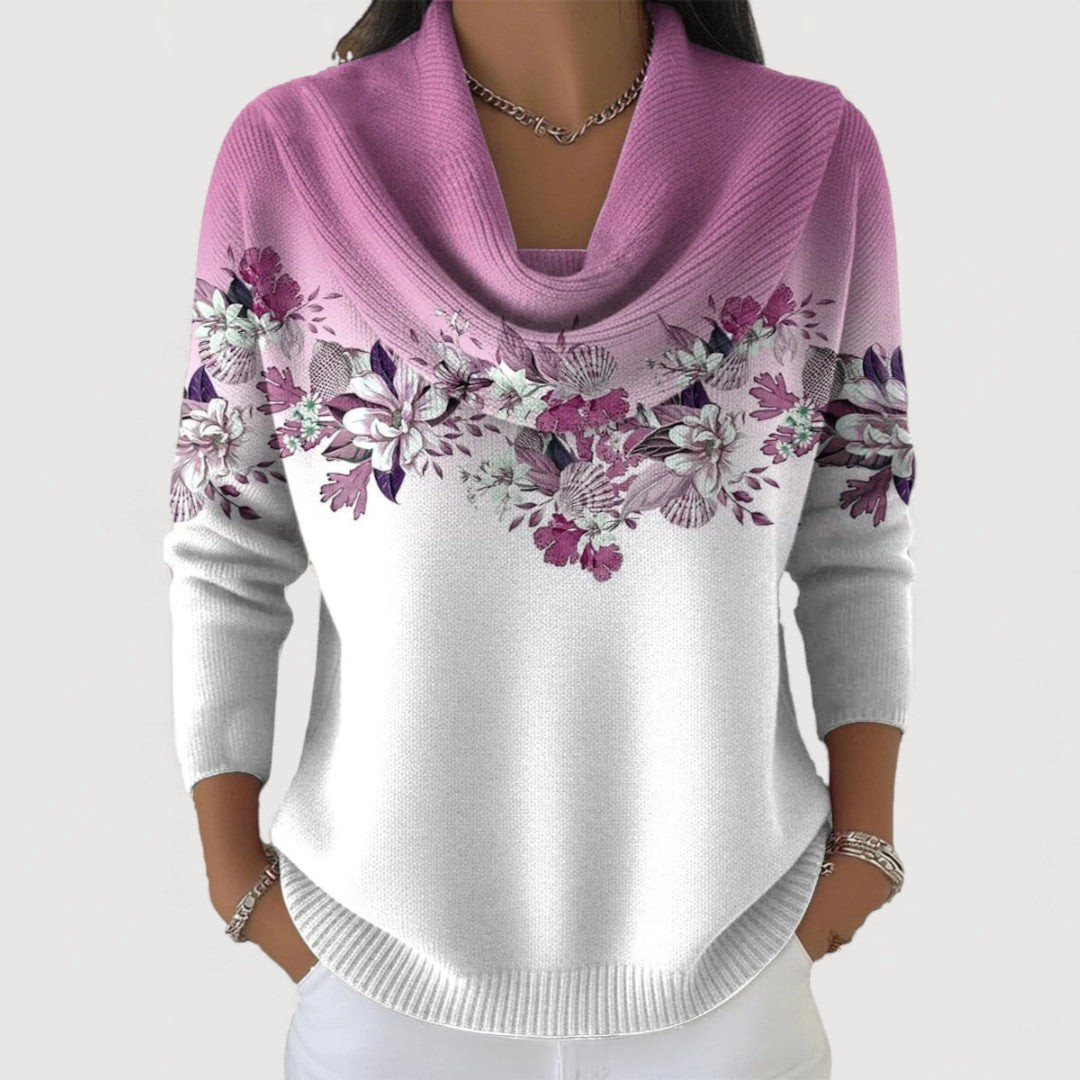 Eva - Jersey floral con cuello amplio